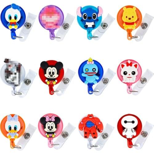 50pcs/lot Disney Retractable Badge Holder Cartoon ID Name Card Lanyard Key Chain Nurse Chest Card Holder Creative Phone Lanyard