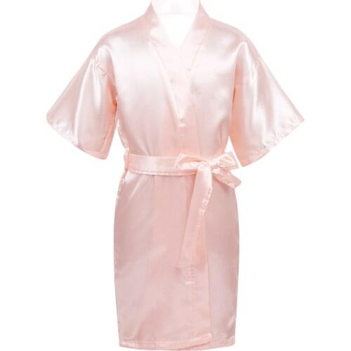 Children Kids Girls Nightgown Solid Color Satin Kimono Robe Bathrobe Night Gown Sleepwear for Spa Party Wedding Birthday Sleep