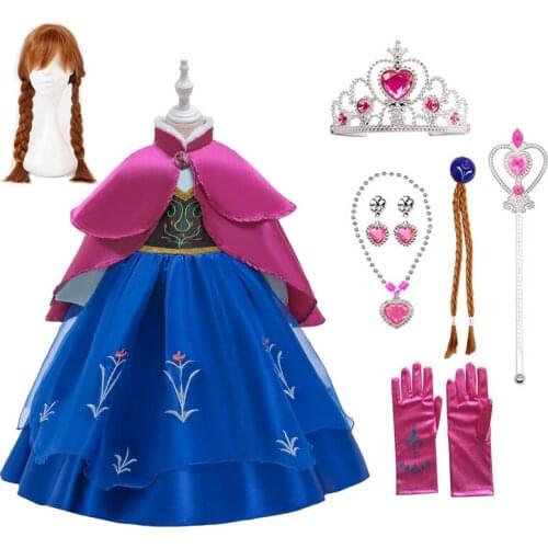 Kids clothes Girls Anna Elsa Cosplay Dress Fancy Princess Costume Summer Turtleneck Dresses Anna Fairy Frock with Rose Cape