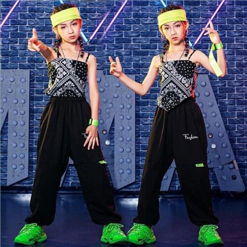 Kids Stage Outfits Jazz Hip Hop Dance Clothes Crop Tank Tops Streetwear Tactical Cargo Pants For Girl Boy Halloween Costumes