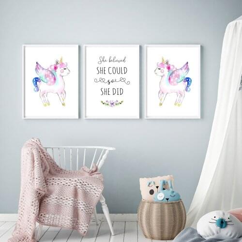Nursery Posters Prints Unicorn Wall Art Poster Cartoon Canvas Painting Nordic Kids Decoration Pictures Baby Home Bedroom Decor