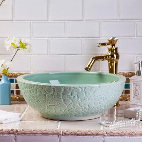Bathroom ceramic counter top sink wash basin popular in europe art basin lavabo jingdezhen ceramic wash hand basin
