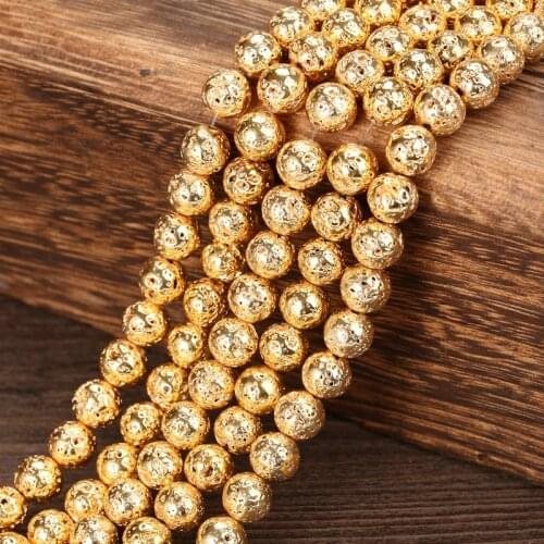 Natural Stone Gold Lava Round Loose Beads 4mm 6mm 8mm 10mm 12mm DIY Necklace Bracelet Jewelry Making Accessories