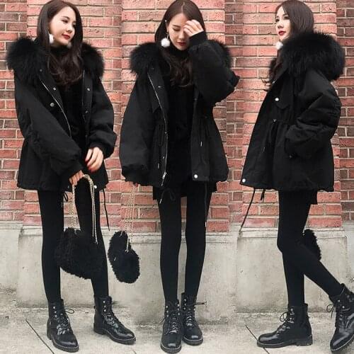 Fashion womens cotton coat, new winter clothes, thick hooded with fur collar, medium and long section, thin and warm, all-match