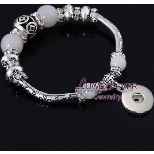 Fashion Strand 183 Glass Crystal European Charm Beads 18mm Snap Button Bracelet For Women Teenager 20CM