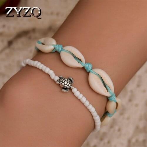 ZYZQ Beach Accessories Fashion 2PC Bracelets For Women Lovely Turtle Seashell Shaped Beads Bracelets Wholesale Lots&Bulk Hot