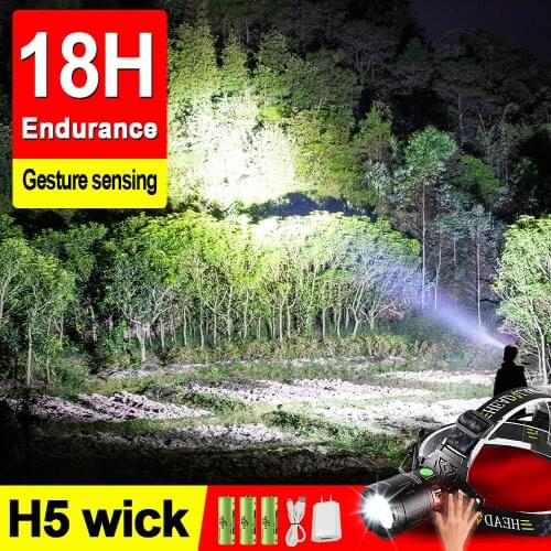 High Power IR Sensor Led Headlamp 18650 Super bright Head lamp Rechargeable USB Head flashlight Head Torch fishing lamp 18 hours