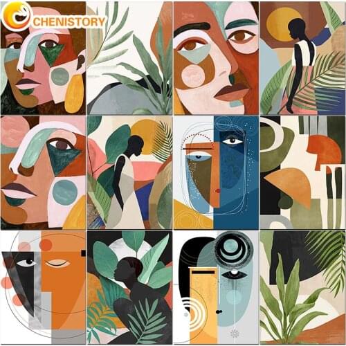 CHENISTORY DIY Oil Painting By Numbers Abstract Girl Kit Drawing On Canvas HandPainted Acrylic Paint Wall Art Picture Home Decor