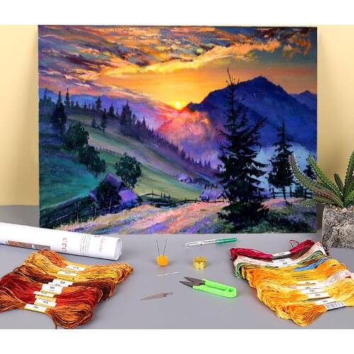Landscape Evening Printed 11CT Cross Stitch Complete Kit Embroidery DMC Threads Hobby Painting Handicraft Handmade Different