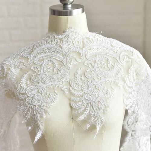 Delicate 2Y Off White Cording Fabric Flower Venise Venice Mesh Lace Trim Applique Sewing Craft for Wedding Dec. 27cm width