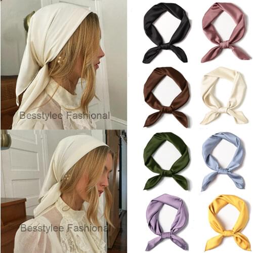 New Square Silk Scarf Solid Colors Hair Scarf Hairbands Women Girls Fashion Bandana Lady Head Neck Satin Scarf Handkerchief