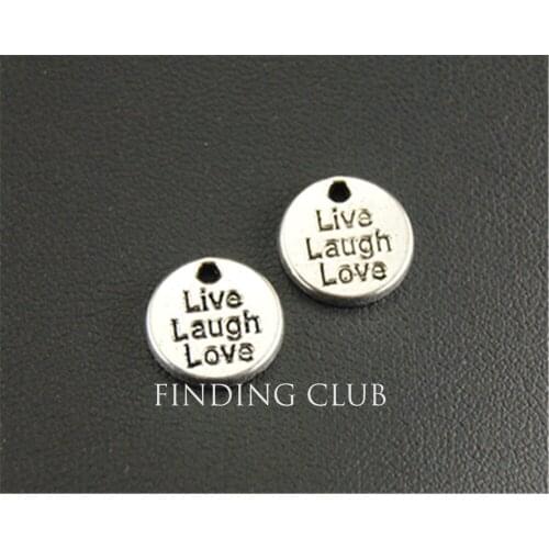 30pcs Silver Color mini Live Laugh Love Round Letter Charm Jewellery Pendant For Bracelet Necklace 10mm A1320