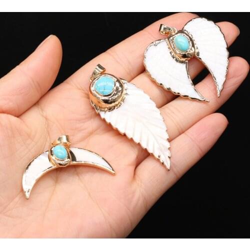 Natural Shell Pendant Mother of Pearl Carved Wing Moon Shape Shells Charms for Jewelry Making DIY Necklace Accessories