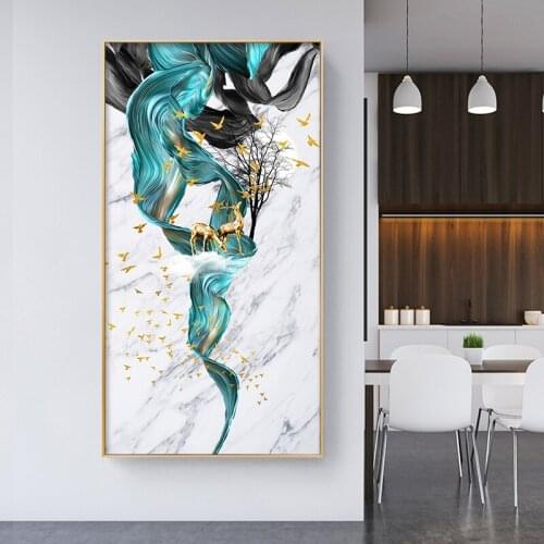 Modern Abstract Beautiful Golden and Green Printed Canvas Painting Wall Art Nordic Posters Print Scandinavian Decoration Picture