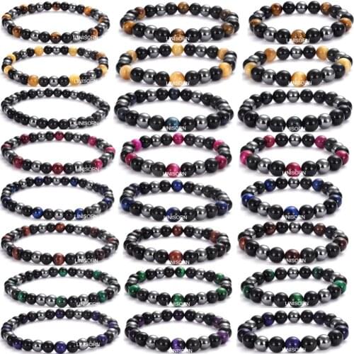 Tiger-eye Stones Obsidian Hematite Yoga Bracelets Stretchy Beaded Balance Meditation Powerful