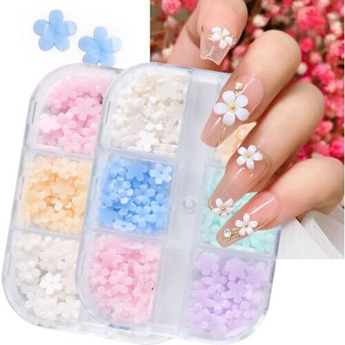 Nail Art Decorations 3D Resin White Blue Nail Flakes Five Petals Flower Color-changing Stones Beads