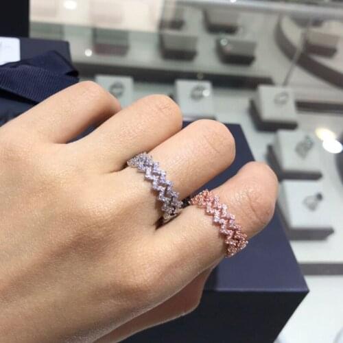 UMGODLY Luxury Brand 1 PC Micro Pave 3A Cubic Zirconia Stones Geometric Double Line Wave Zigzag Ring for Women Fashion Jewelry