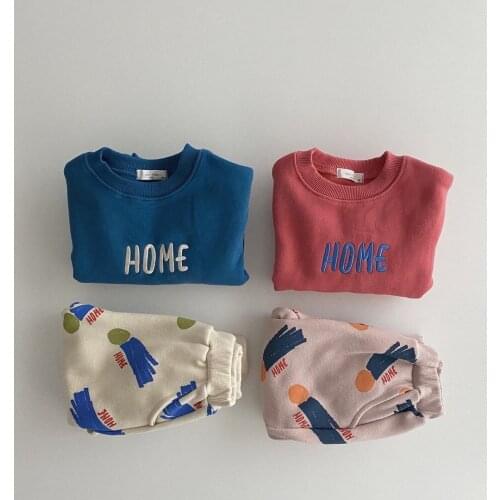 2021 Spring Baby Clothes Set Top Shirt +Pant Letter HOME Embroidery Infant Pajamas Tracksuit Wear Casual Clothing Boy Outfit