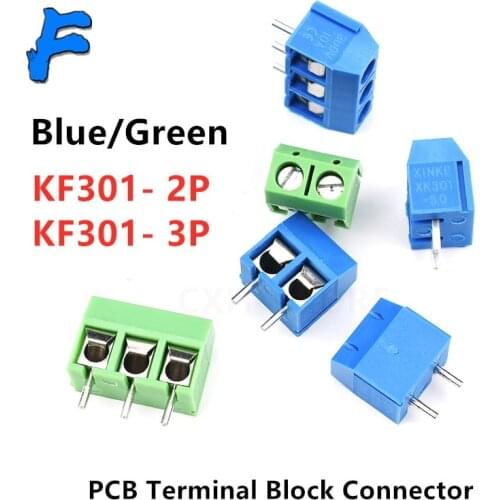 10 PCS KF301- 2P 3P screw 5.0mm terminal block 2 Pin 3 Pin PCB Terminal Block Connector Blue Green