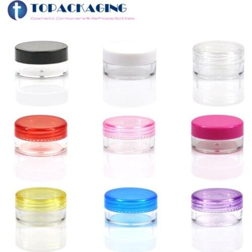 100PCS*3G/5G Cream Jars Multicolor Cap Clear Plastic Cosmetic Container Small Nail Art Canister Sample Makeup Refillable Packing