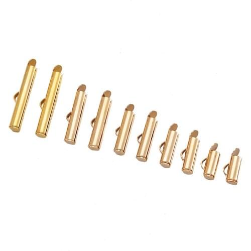 100pcs/set Brass Slide On End Clasp Tubes Slider End Caps Jewelry Findings Golden, 6x10~25x4mm, Hole: 1x3mm