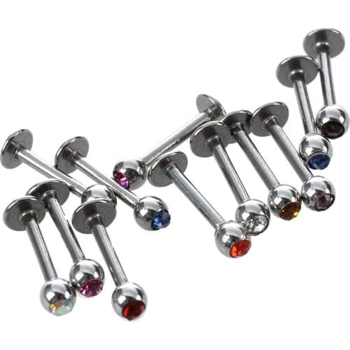 12 PCS Crystal Steel Lip Piercing Body Jewelry