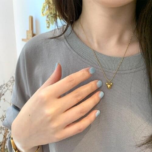 Rose Gold Color Titanium Steel Mickey Minnie Pendant Necklace Fashion Womens Stainless Steel Jewelry