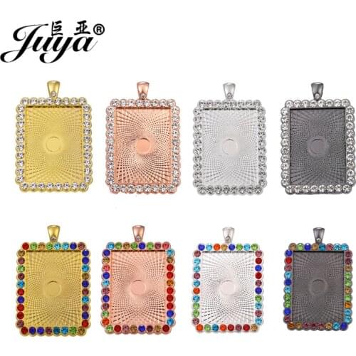 20PCS Rectangle Pendant Base Diamond Rhinestone Bezel 25x35mm Blank Tray DIY Jewelry Making Accessories For Necklace Findings