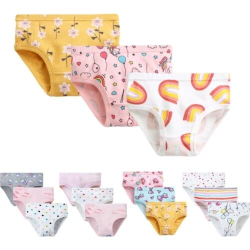 3 Pcs 100% Pure Cotton Children Baby Underwear Print Kids Briefs Fashion Girls Panties Cute Cartoon Girls Panties