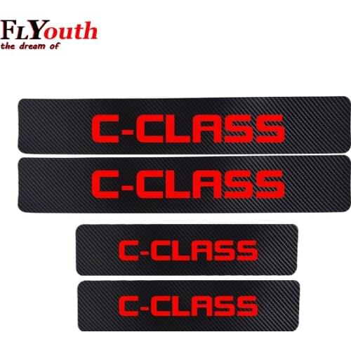 For Mercedes Benz C-CLASS 4D Carbon Fiber Vinyl Sticker Door Sill Protector Car Door Sill Welcome Pedal Stickers 4Pcs