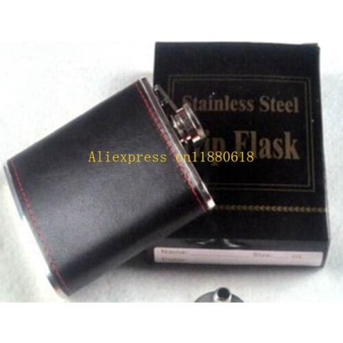 50pcs/lot Portable 6oz 6 oz Stainless Steel Hip Flask PU Leather Wrapped Flagon Wine Pot