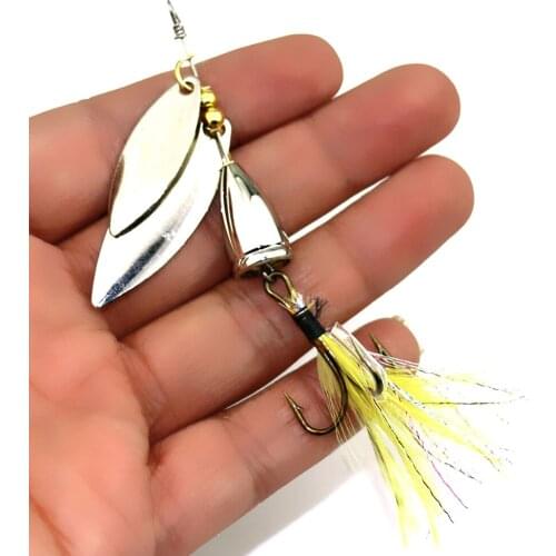 8.1CM-10.5G Metal Fishing Lure Spoon Lure rotated double Sequins Bait Fishing Tackle Hard Bait Spinner Bait with feathers hook