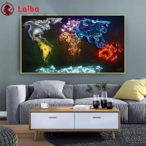 Diamond Painting Abstract colorful minimalist world map Cross Stitch Diamond Mosaic Picture Embroidery crystal Beaded Handicraft