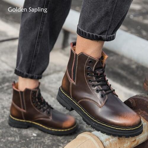 Golden Sapling Vintage Mens Boots Breathable Leather Motorcycle Boot Comfortable Tooling Shoes Men Fashion Leisure Footwear Man