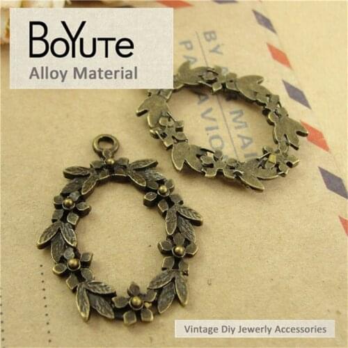 BoYuTe (50 Pieces/Lot) 32*23MM Zinc Alloy Antique Bronze Plated Metal Diy Flower Pendant Circle Charms for Jewelry Making