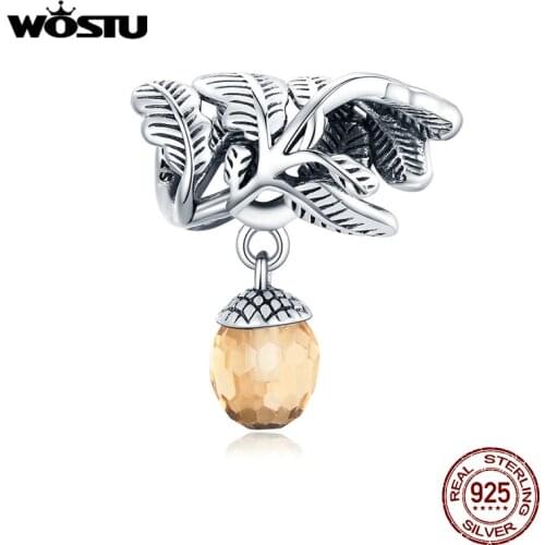 WOSTU Lucky Pine Cone Charm 925 Sterling Silver Brown Zircon Bead Fit Original Bracelet Necklace 2020 New Design Jewelry CTC336