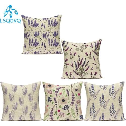 Polyester Purple Lavender Flower Decorative Pillows Cushion Cover Almofadas For Living Room Decoration Pillowcase