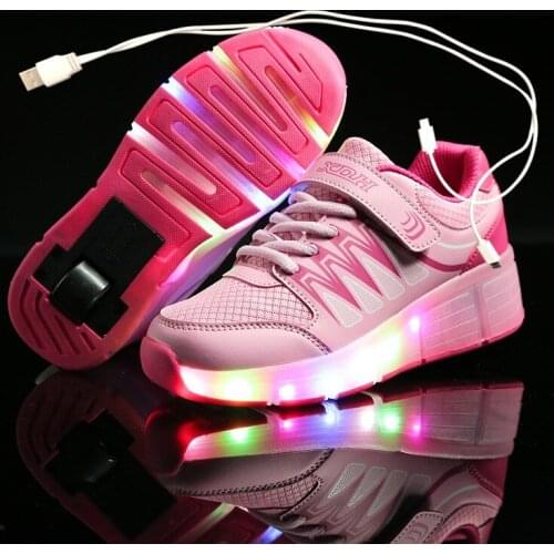 Blue Pink Orange USB Charging Fashion Girls Boys LED Light Roller Skate Shoes For Children Kids Sneakers With Wheels One wheels