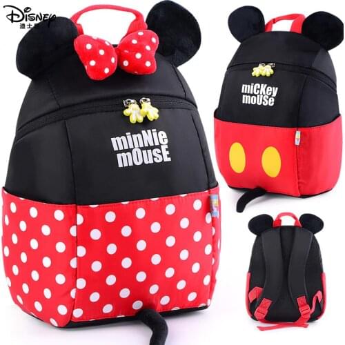 Disney 2019 New 3D Mickey Minnie Cartoon Kids Backpack Children School Bags Cute Girls Boy Nursery Student Anti-lost rope Bag