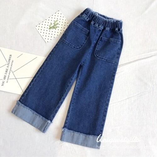 DFXD New Fashion 2018 Autumn Toddler Girls Denim Blue Pants Lovely Girl Cotton Long Wide Leg Jeans Pants For 2-8Years