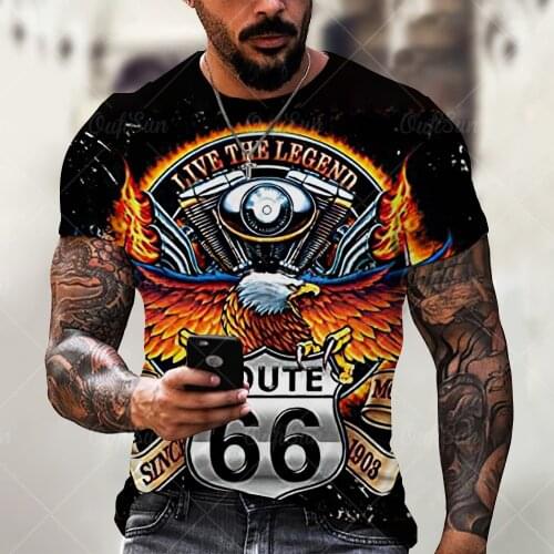 Fashion Route 66 America Highway Mens T-Shirt Summer O-Neck Short Sleeve Tops Tees For Man Oversized T Shirt Vintage Clothing