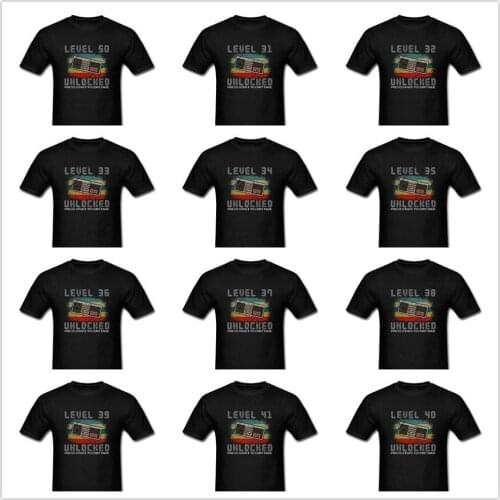 Gamer 30 31 32 34 35 40 50 Years Old Level Unlocked T-Shirts Funny 70s 80s 90s Birthday Gift T Shirt 100% Cotton Tee USA SIZE