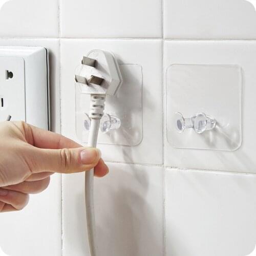 Adhesive Hooks Transparent Wall Hooks Hanger Strong For Power Plug Socket Key Holder Wire Holder Ganchos De Pared