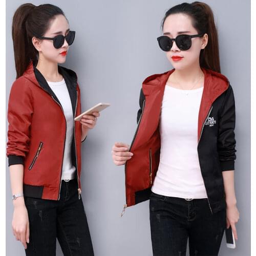 Autumn two-sided Outerwear Womens Jacket Hooded Coat Female Long Sleeve Zipper Pockets Windbreaker Basic Jackets Plus Size 3XL