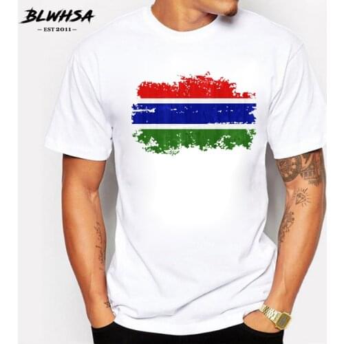 BLWHSA Summer Men T Shirt Cotton Male Leisure Fitness Tee Man Gambia National Flag Nostalgic Style T-Shirts Clothing