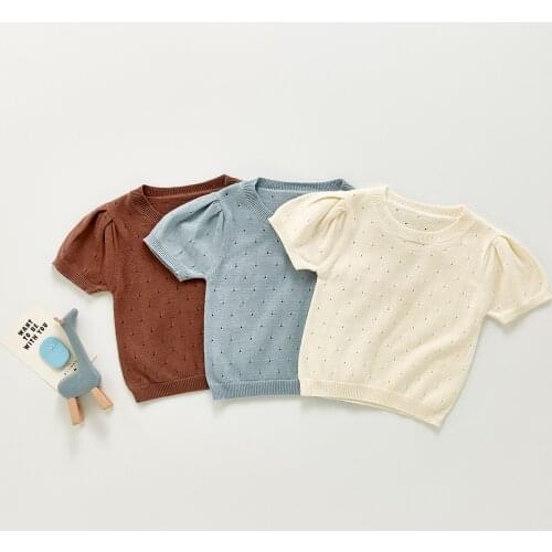 Summer New Kids Girls Hallow Knit Shirt