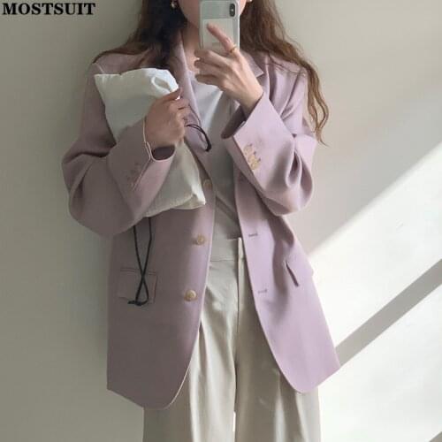 Fashion Single-breasted Loose Women Jacket Blazer 2021 Autumn Winter Notched Collar Female Suit Coats Ladies Outwear