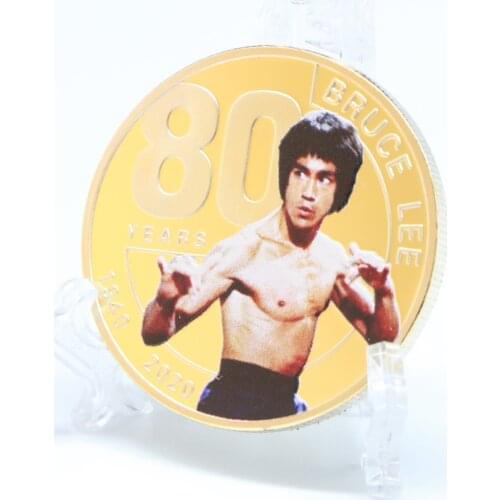 Bruce Lee 80 aniversary Gold Plated Coin Kungfu Super Star Gold Coins for Birthday Gifts