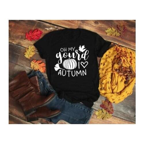 Oh My Gourd I Love Autumn Womens Short sleeve 100% Cotton Funny Letter print Graphic O neck Tshirt Drop shipping goth