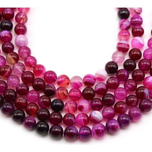 Natural Stone Rose Red Striped Agates Beads Round Loose Spacer Beads For Jewelry Making DIY Bracelet Handmade 4/6/8/10/12mm